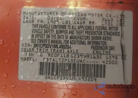 2021 Nissan Kicks Sr Xtronic Cvt from USA, damaged, VIN 3N1CP5DV1ML495204